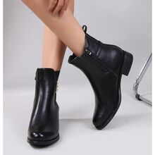 Bottines classiques à petit talon bloc avec bride à boucle dorée grande taille 41-44