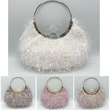 Pochette de soirée à texture cheveux d’ange et anse circulaire fermoir à clip