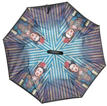 Parapluie à motif Frida Kahlo sur un fond de rayures vintage