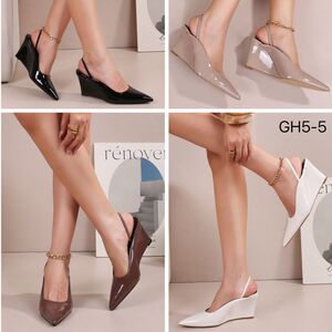 Escarpins slingback à effet verni pointue et semelle compensée taille 36-41