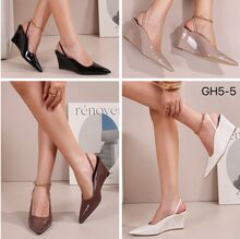 Escarpins slingback à effet verni pointue et semelle compensée taille 36-41