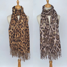 Echarpe léopard scintillante "Toucher Cachemire" à frange