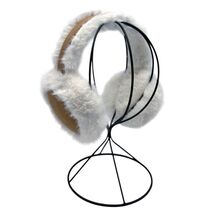 Cache-oreilles bi-texture en fourrure blanche et velours taupe