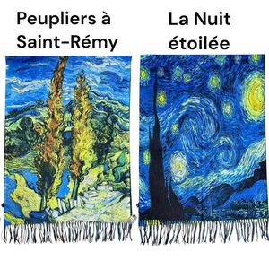 Écharpe réversible Vincent Van Gogh - "La Nuit étoilée" & "Peupliers à Saint-Rémy"