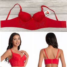 Soutien-gorge thermique rouge en dentelle florale avec bretelles