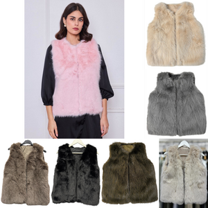 Gilet sans manches en fausse fourrure de coupe droite et encolure en V