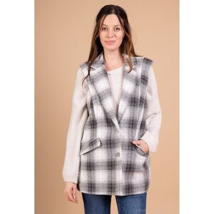 Veste sans manches à carreaux avec col à revers et de poches plaquées