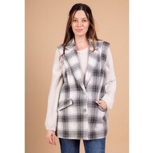 Veste sans manches à carreaux avec col à revers et de poches plaquées