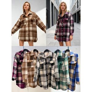 Veste chemise coupe mi-longue à carreaux avec poches poitrine