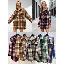 Veste chemise coupe mi-longue à carreaux avec poches poitrine