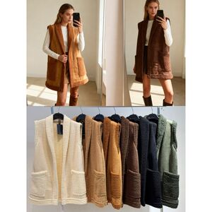 Gilet long en polyester avec doublure sherpa et poches pratiques