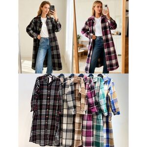 Veste chemise longue à carreaux fermeture boutons dorés sur le devant