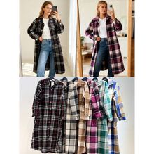 Veste chemise longue à carreaux fermeture boutons dorés sur le devant