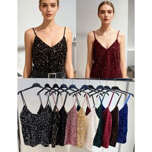 Débardeur col V & bretelles fines à paillettes idéal en soirées d'hiver