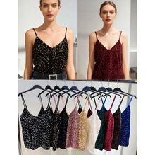 Débardeur col V & bretelles fines à paillettes idéal en soirées d'hiver