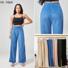 Pantalon en velours doux en coupe jambe large à ceinture élastiquée