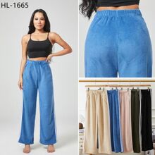 Pantalon large en velours à taille haute et deux bandes latérales