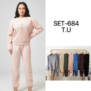 Ensembles en velours "LOS ANGELES" - Sweat col rond et jogging chevilles resserré