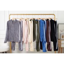 Ensembles en velours avec bandes latérales sweat zippé à capuche & jogging