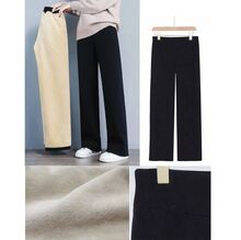 Pantalon thermique molletonné à jambe large de couleur noire