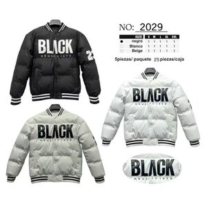 Blouson bomber matelassée "BLACK NEWCITY 1973" et bords-côtes rayés