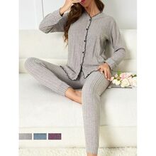 Ensemble de pyjama polaire en coton côtelé à bordures festonnées