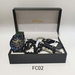 Coffret homme élégant : Montre, Stylo, Chapelet et Porte-clés à personnaliser