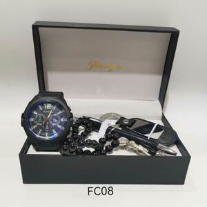 Coffret cadeau homme raffiné : Montre, Chapelet, Stylo et Porte-clés gravable