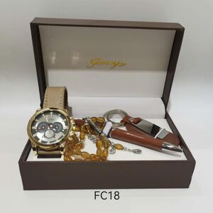 Coffret raffiné pour homme : Montre, Stylo, Chapelet et Porte-clés gravable