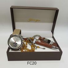 Coffret accessoires homme : Montre, Stylo, Chapelet et Porte-clés à graver