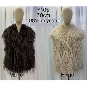 Manteau sans manches en fausse fourrure à poils longs et 2 poches latérales