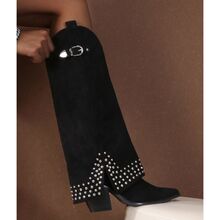 Bottes santiags hautes avec revers clouté à boucle et zip latéral taille 36-41