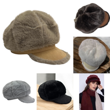 Casquette gavroche chaude en fausse fourrure avec visière - 3 pièces