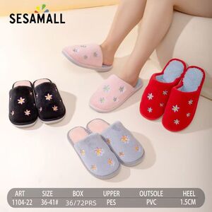 Pantoufles femme conforts en PES à imprimé de fleurs brodés