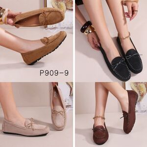 Mocassins plats en suédine souple avec coutures visibles et nœud décor taille 36-41