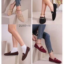 Mocassins suédine à semelle plate avec boucle dorée et accents strass taille 36-41