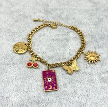 Bracelet en acier inoxydable doré à motif solaires, fruités, papillon et ésotériques