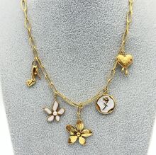 Collier à maillons tendance avec breloques fantaisie en acier inoxydable doré