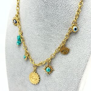 Collier à maillons avec breloques "Œil Protecteur" et détails turquoises