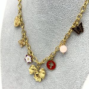 Collier chaîne jaseron en acier inoxydable doré avec breloques multiples