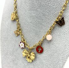 Collier chaîne jaseron en acier inoxydable doré avec breloques multiples