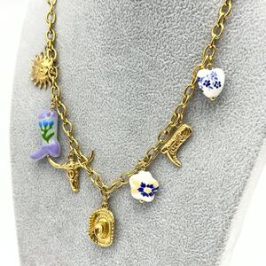 Collier à breloques Western en acier inoxydable doré avec bottes et soleil