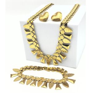 Parure de bijoux dorée design géométrique : Collier, Bracelet & Boucles d'oreilles