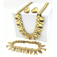 Parure de bijoux dorée design géométrique : Collier, Bracelet & Boucles d'oreilles