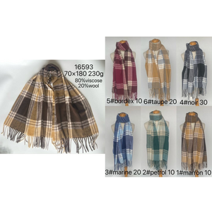 Écharpe enveloppante imprimé carreaux avec franges torsadées