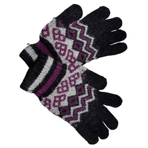 Gants en maille noire douce et chaud 100% Acrylique avec un joli motif