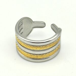 Bague manchette large en acier à double bande texturée dorée