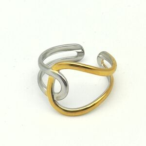 Bague manchette bicolore en acier inoxydable à 2 bandes entrelacées