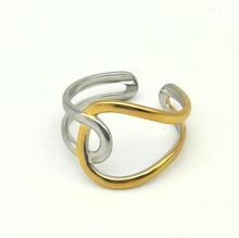 Bague manchette bicolore en acier inoxydable à 2 bandes entrelacées