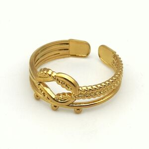 Bague ajustable doré en acier inoxydable avec nœud texturé et anneaux